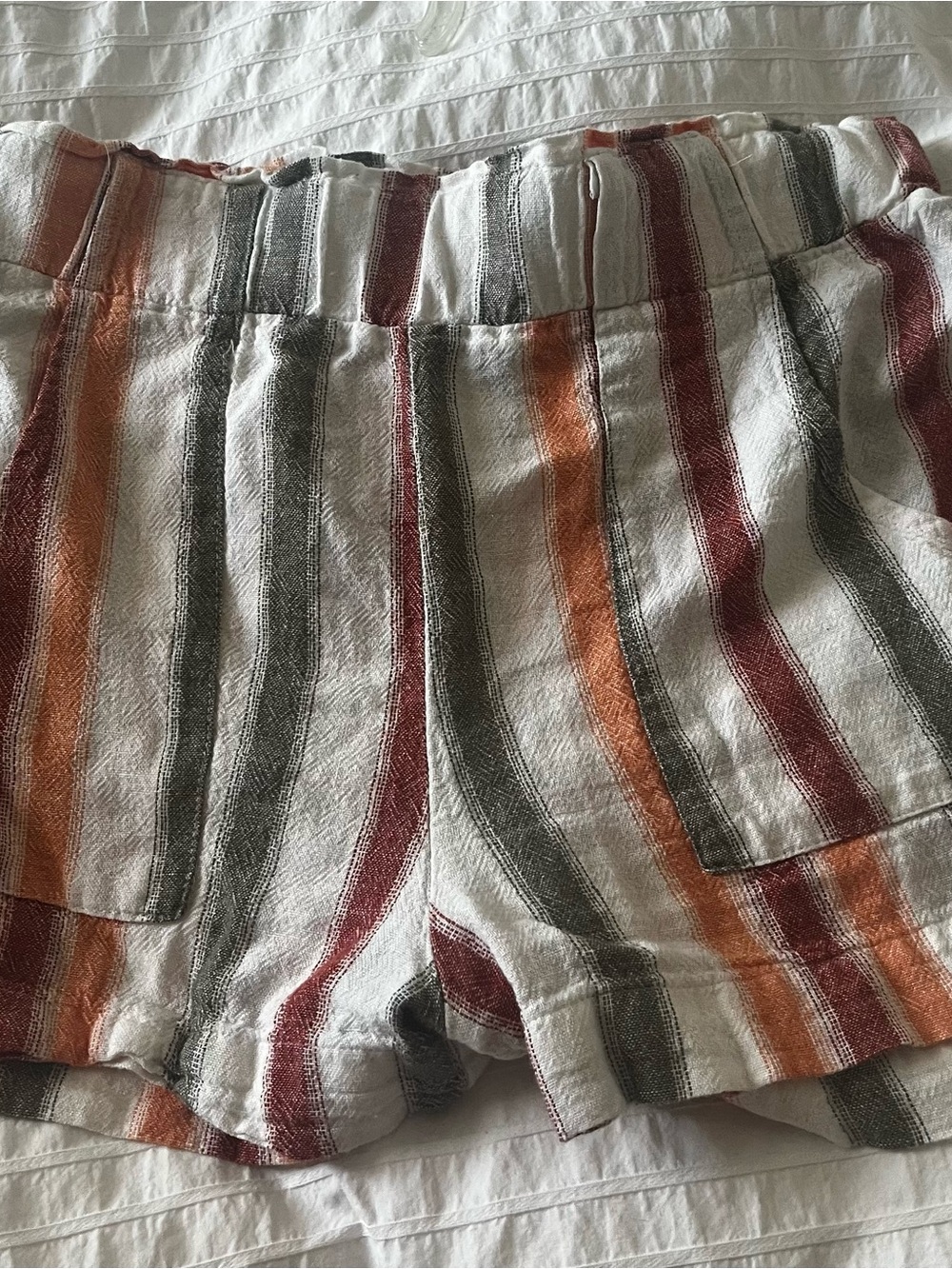 Indigo Rein Striped Linen-Blend Shorts in White, Orange & Green